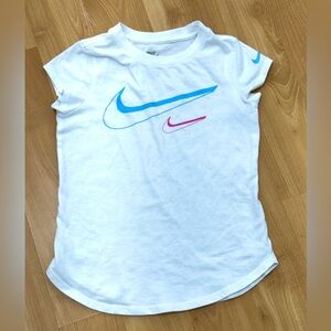 Nike Kids White Tee with Blue and Pink Swoosh